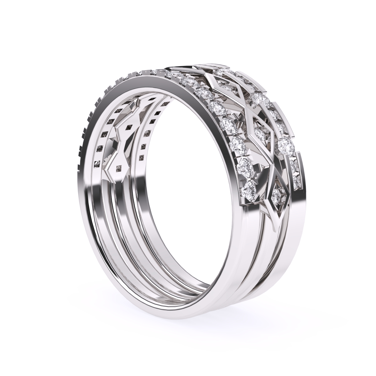 Impressive Three Row Diamond Wedding Band